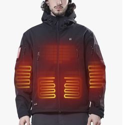 DEWBU Heated Jacket for Men with 12V Battery Pack Winter Outdoor Soft Shell Electric Heating Coat