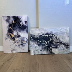TWO DIFFERENT 36x24 Large Black/White/Gold Marble Canvas Art Abstract Artwork