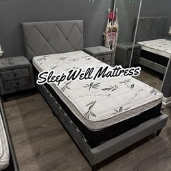 Twin Size Bed Frame With Pillow Top Mattress Included 