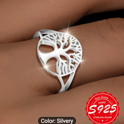 925 Sterling Silver Adjustable TREE OF LIFE Ring