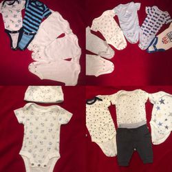 Baby Boy Newborn Bodysuits Lot Hat Mittens 