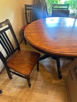 $250 OBO Table, chairs & hutch, black w/wood accents