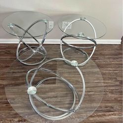 Chrome Coffee Table With 2 Sides Tables 