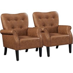 Modern Armchair, Mid Century PU Leather Accent Chair with Sturdy Wood Legs and High Back for Small Space, Upholstered Club Sofa for Living Room/Bedroo