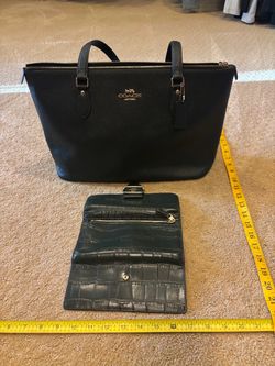 COACH Dark Green Leather Tote Bag and Crocodile print Wallet Set Fall 26 Styles!