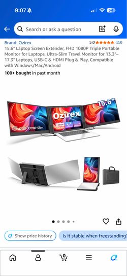 New in box 15.6" Laptop Screen Extender, FHD 1080P Triple Portable Monitor for Laptops, Ultra-Slim Travel Monitor for 13.3"–17.3" Laptops, USB-C & HDM