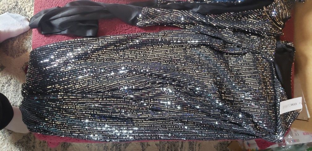 Women's Sequin Glitter Dress Sexy V Neck Party Dresses