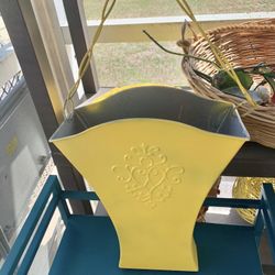 Sunshine yellow pop of color hanging plant basket 