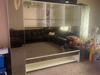 MOTORIZED MIRROR CABINET CUSTOM Custom 8.5ft Motorized Hidden-Mirror Wall Unit / Cabinet / TV / Storage, need gone ASAP $500 OBO