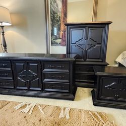 Bedroom Set With Triple Dresser, Tall Dresser, And One Nightstand, Custom Painted In Ivory