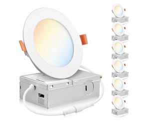 PARMIDA (6 Pack) 4 Inch Dimmable 5CCT Ultra-Thin LED Recessed Ceiling Light with Junction Box, 5 Color Selectable 2700K/3000K/3500K/4000K/5000K, 9W, C