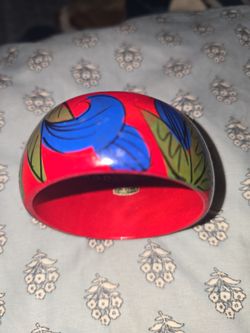 Vintage Bangle Bracelet Wooden Red Blue Green  Floral Boho Mod Hippie Groovy