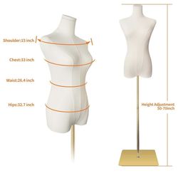 SHAREWIN Female Mannequin Torso Women Dress Forms for Sewing Manicanequin Body High Stability Gold Metal Stand for Clothing Dress Jewelry Display Adju