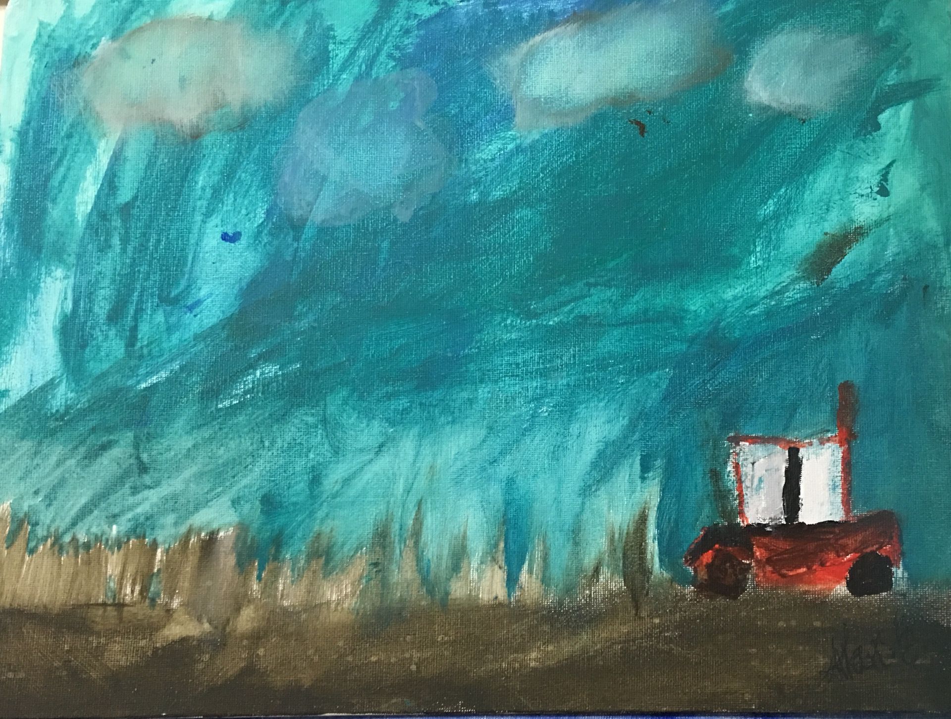 Tractor at garden painting