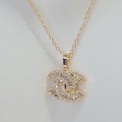 Gold Cz Diamond Women's Pendent Necklace Gift 