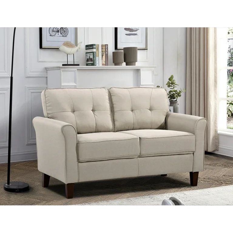 Villeda 57 in. Square Arm Polyester Rectangle Loveseat Sofa in Beige