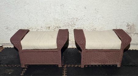 Wicker Outdoor Ottomans for Patio - 2-Piece Rattan Footstools w/Removable Cushions. Product Dimensions 18"D x 22"W x 15.5"H