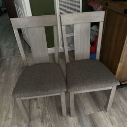 4 grey dining table chairs and bench