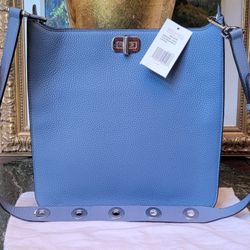 NWT MICHAEL KORS SULLIVAN LARGE DENIM BLUE PEBBLED LEATHER MESSENGER BAG 