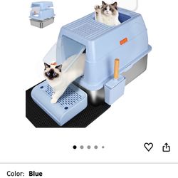 XL Stainless Steel Litter Box, Easy-Clean with Top Exit Design, Odor Control Litter Box with Fully Enclosed Design & Activated Charcoal 