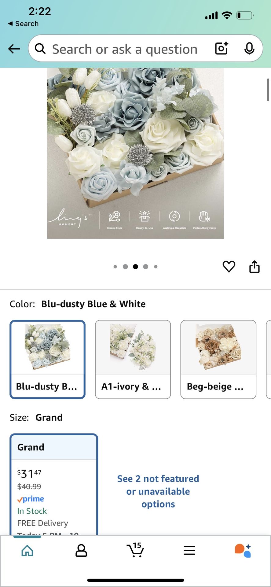 Fake Flowers Box, Faux Artificial Plants Stems Foam Roses Silk Greenery for Wedding Decor Centerpieces Table Decorations Floral Arrangements, Dusty Bl