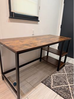 Industrial Wood and Metal Desk with Shelves