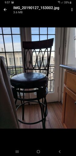 Wood Swivel bar stool with espresso leather seat, 30" seat height (set of 2)