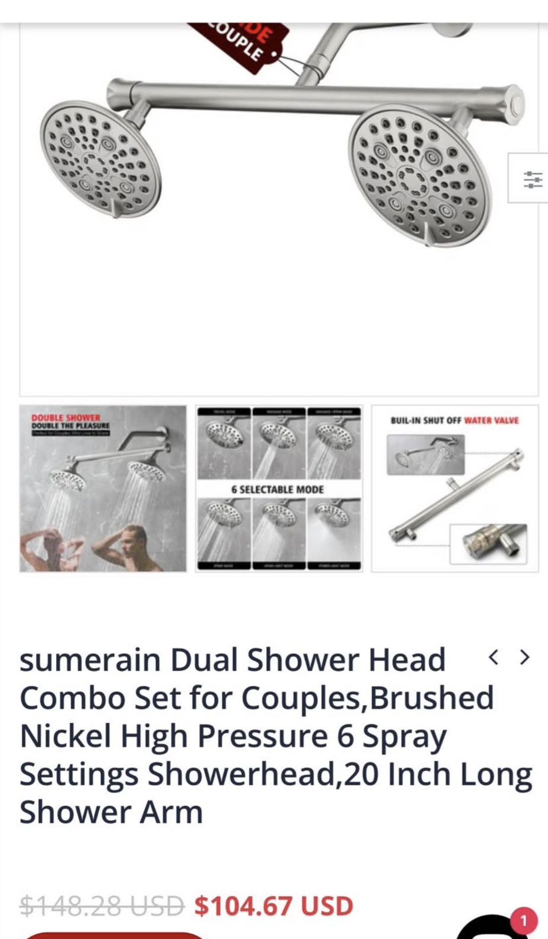 🚿 Sumerain Dual Shower Head Combo – Brushed Nickel