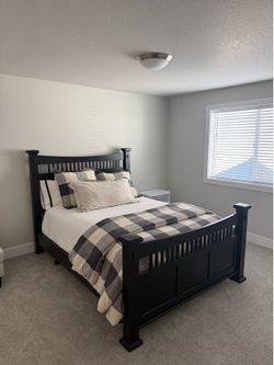 Black Wood Queen Bed Frame & Mattress/Box Spring