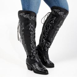 New In Box 8 X Wide Calf Over The Knee Cowboy Boots for Women  High Extra Wide Calf Western Boots with Chunky Low Heels & Embroidered Details Ladies 