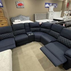 Blue Reclining Sectional On Sale Now! 