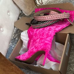 Pink Suede Boots By INC With Matching Belts