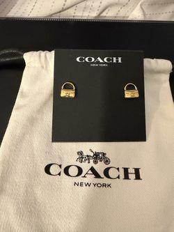COACH Gold Signature Handbag Stud Earrings