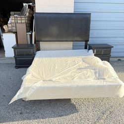 👋BLACK COLOR QUEEN/FULL SIZE BED FRAME WITH BOXPRING  AND 2 NIGHTSTANDS🎁