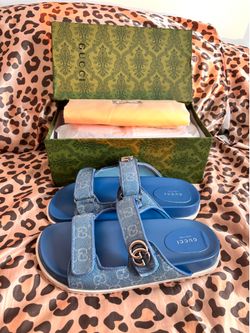 gucci blue denium sandals