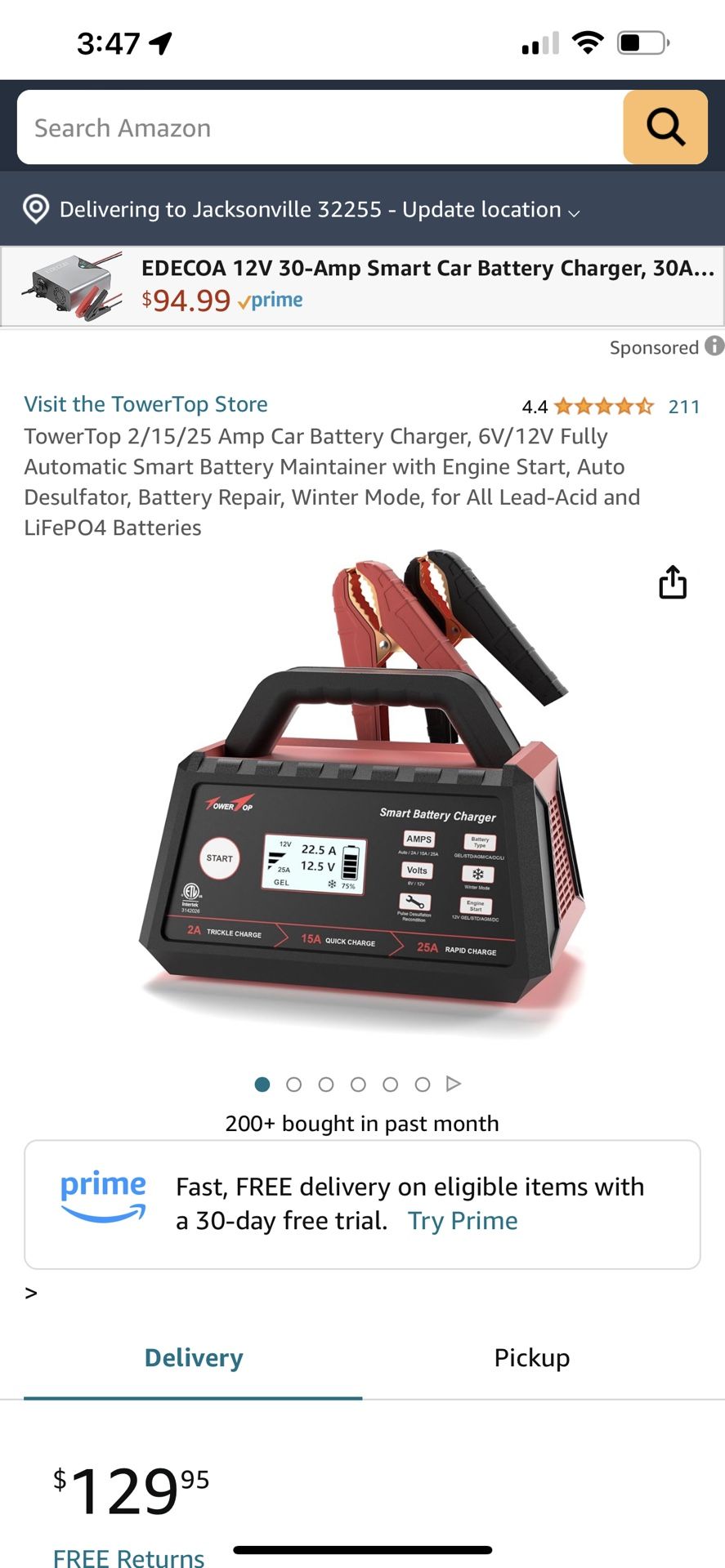 TowerTop 2/15/25 Amp Car Battery Charger, 6V/12V Fully Automatic Smart Battery Maintainer with Engine Start, Auto Desulfator, Battery Repair, Winter M
