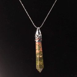 Unakite gemstone pendant, 2 and 1/2 inches long