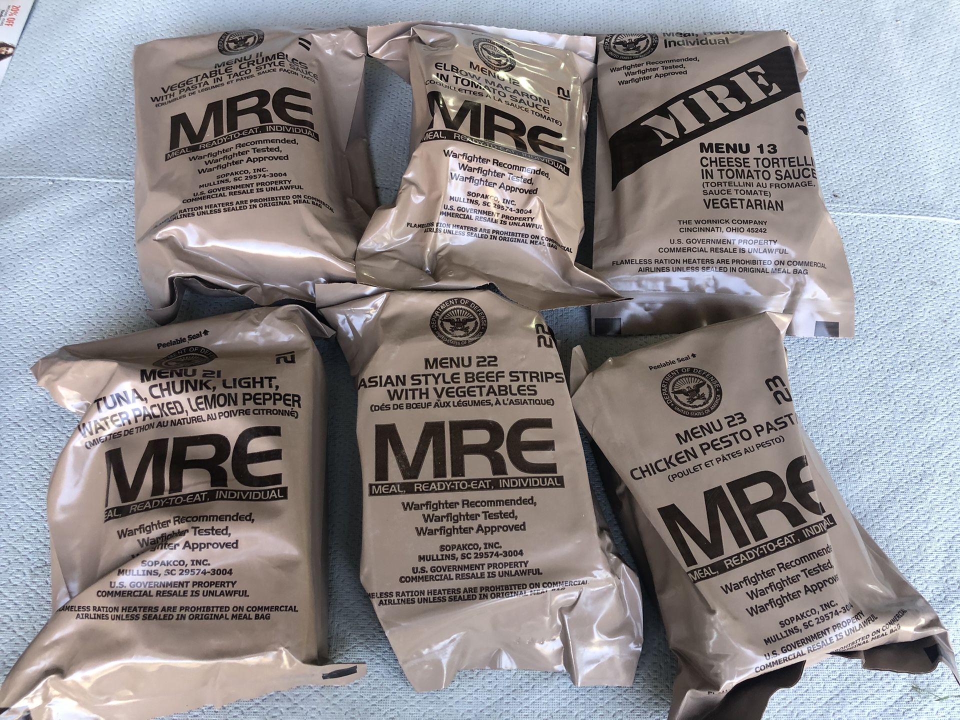 MRE’s ( Meals Ready to Eat) individual meals! Inspect Date: 2020