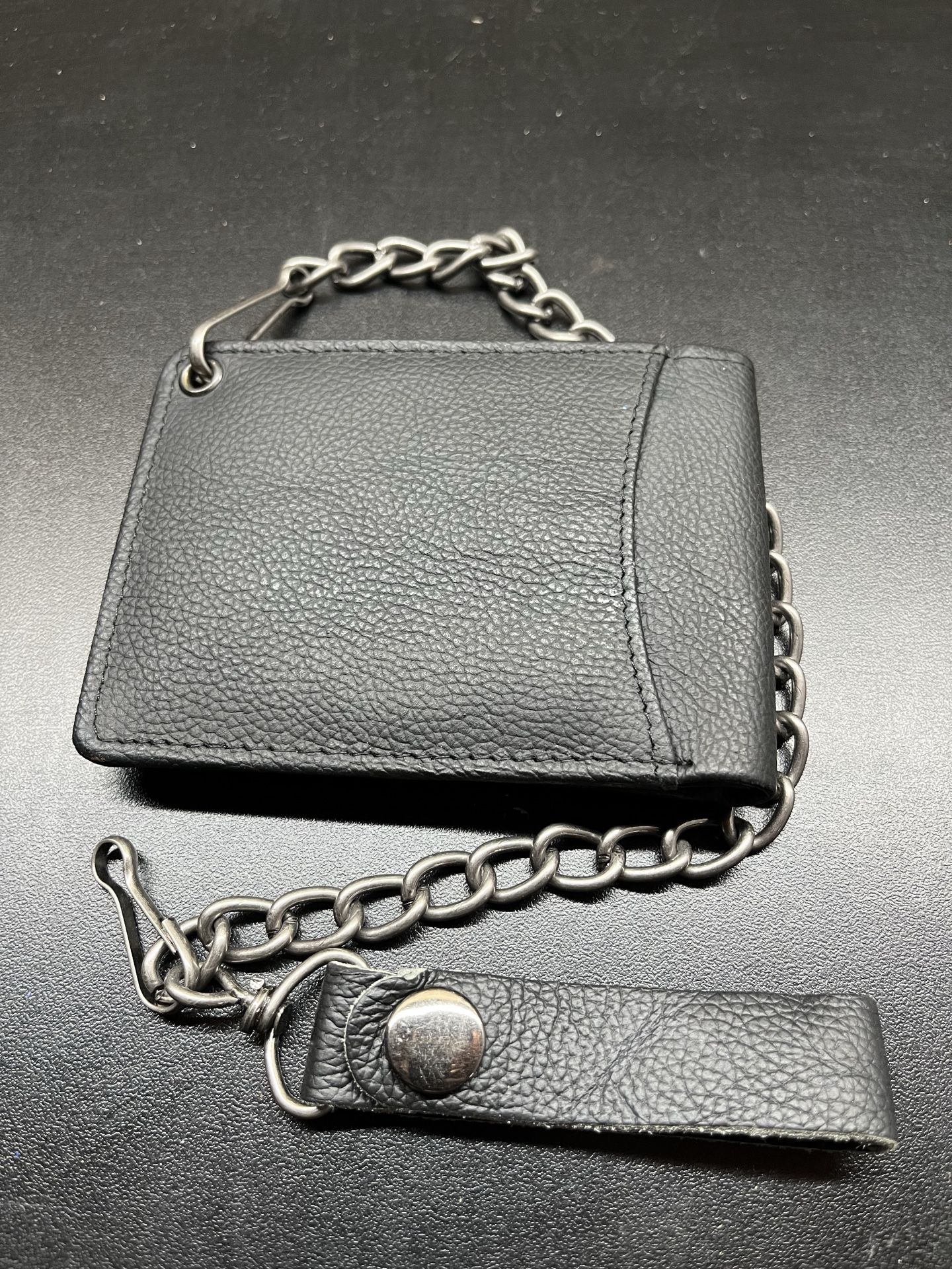 Genuine Leather Chain Wallet - Black Trucker Style / Cartera de Cuero
