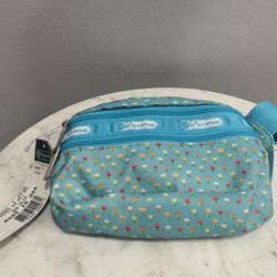 Le Sportsac Double Zipper Belt Bag Aqua Tulip Pattern NWT 