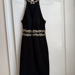 Black Halter Evening Dress with Gold Embellishment – Formal / Cocktail