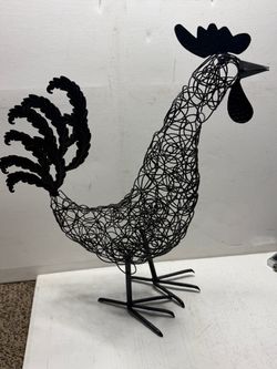 Black Metal Wire Rooster Sculpture