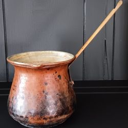 Vintage Copper Coffee Pot With Handle. Hand Hammered.  3.5" x 3.5" Plus Handle.