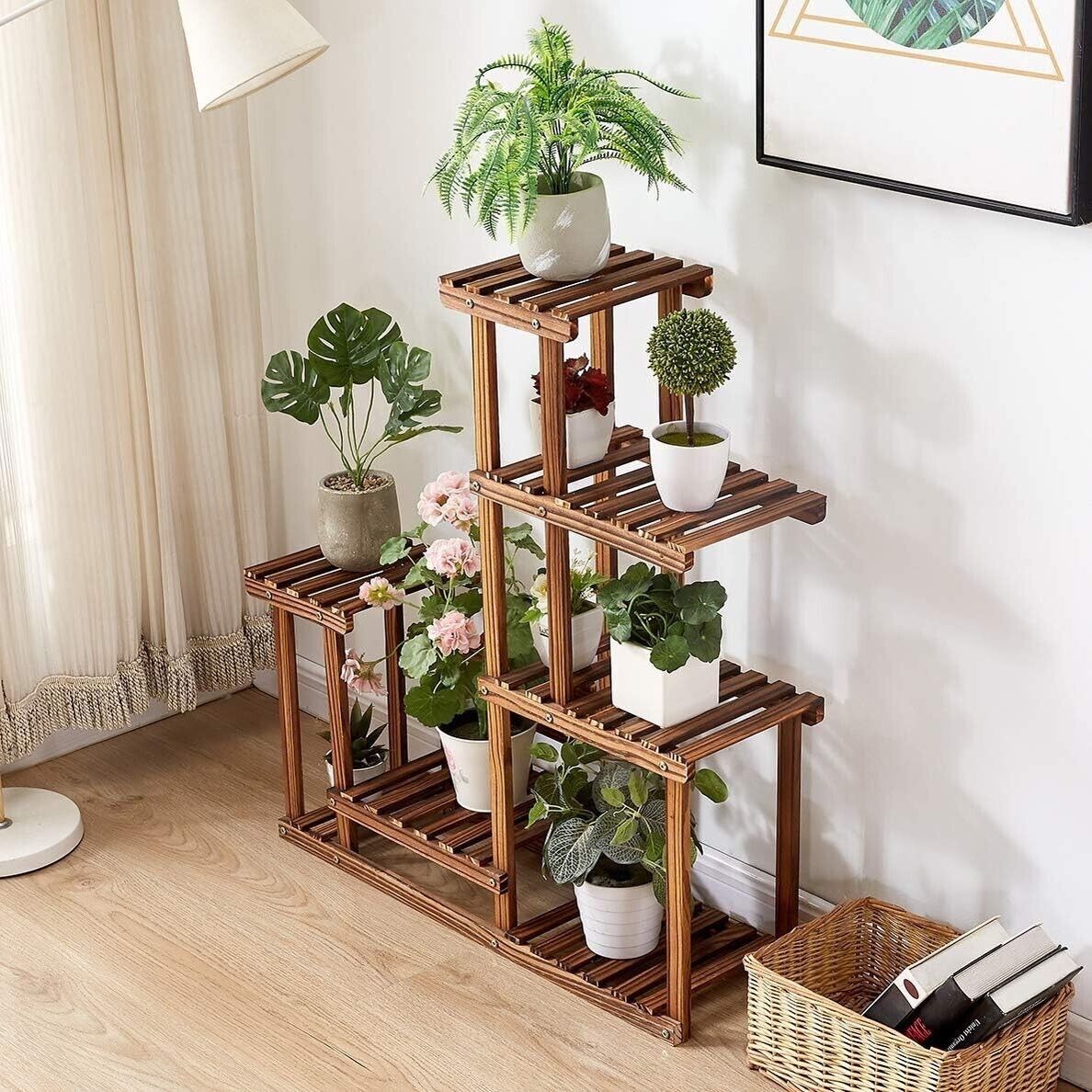 Fashion Solid Pine Wood Plant Stand Indoor Outdoor Plant Shelf Size: 33x34inch