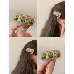 Sweet autumn and winter side clips, crochet, knitted wool, sunflower hair clips, butterfly pearl flower hair accessories, hairpins, straight clips