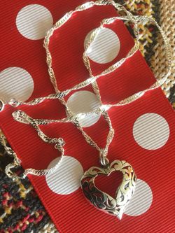 Sterling Silver HEART ❤️ Pendant with 18”inch long fine silver plated chain / Love silver jewelry - Welcome to visit 🛍💕