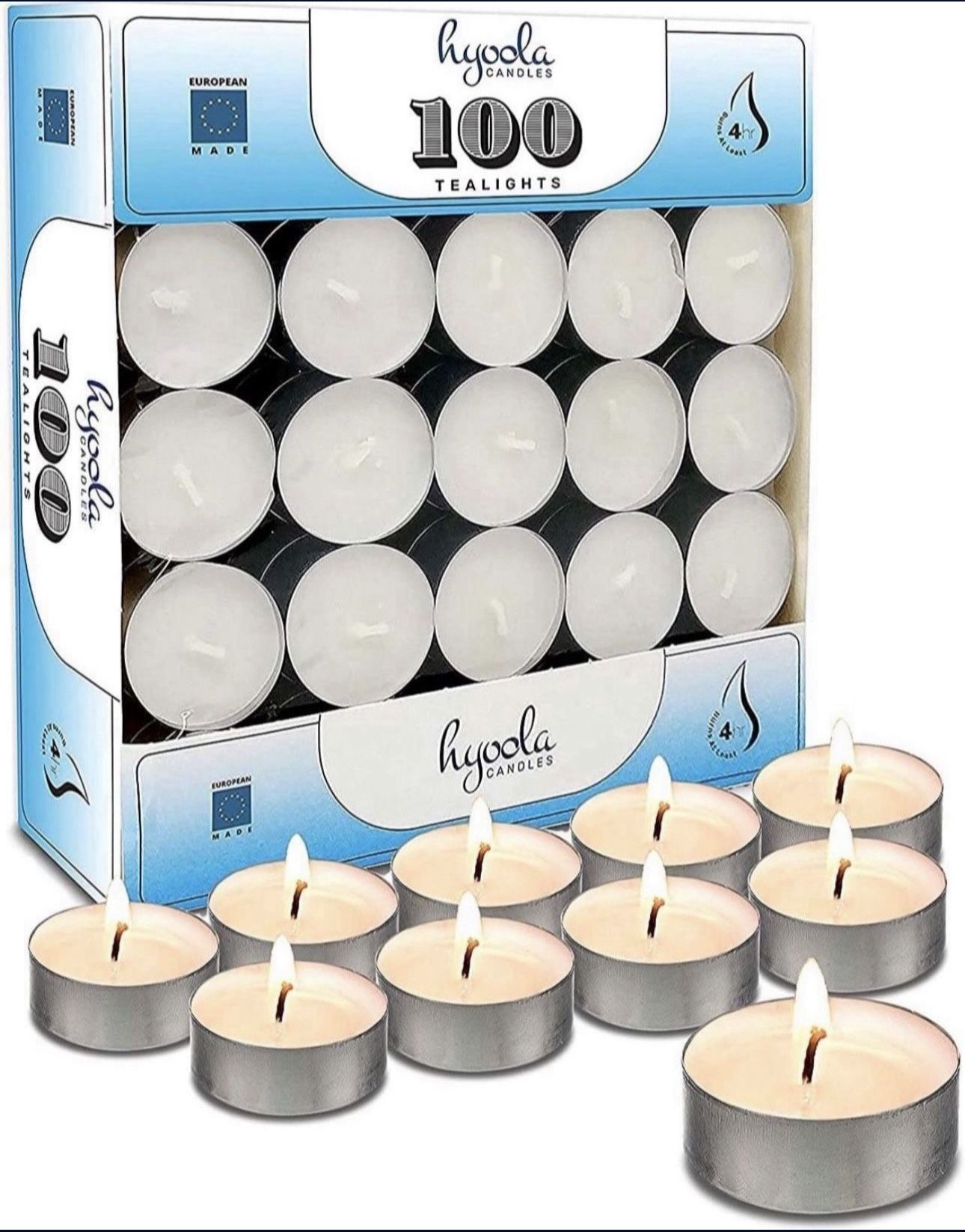 Hyoola Tea Lights Candles - 100 Bulk Candles Pack - Natural Palm Oil Tea Light - European Quality White Unscented Tealight Candles - 4 Hour Burn Time
