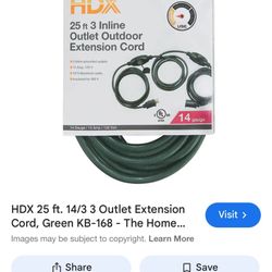 HDX 25 ft. 14/3 3 Outlet Extension Cord, Green KB-168
