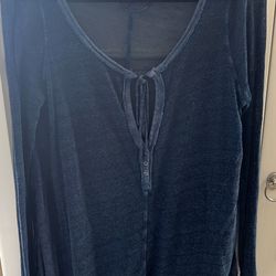 Free The People Blue Semi Sheer Long Sleeve Boho Whimsical Long Sleeve 