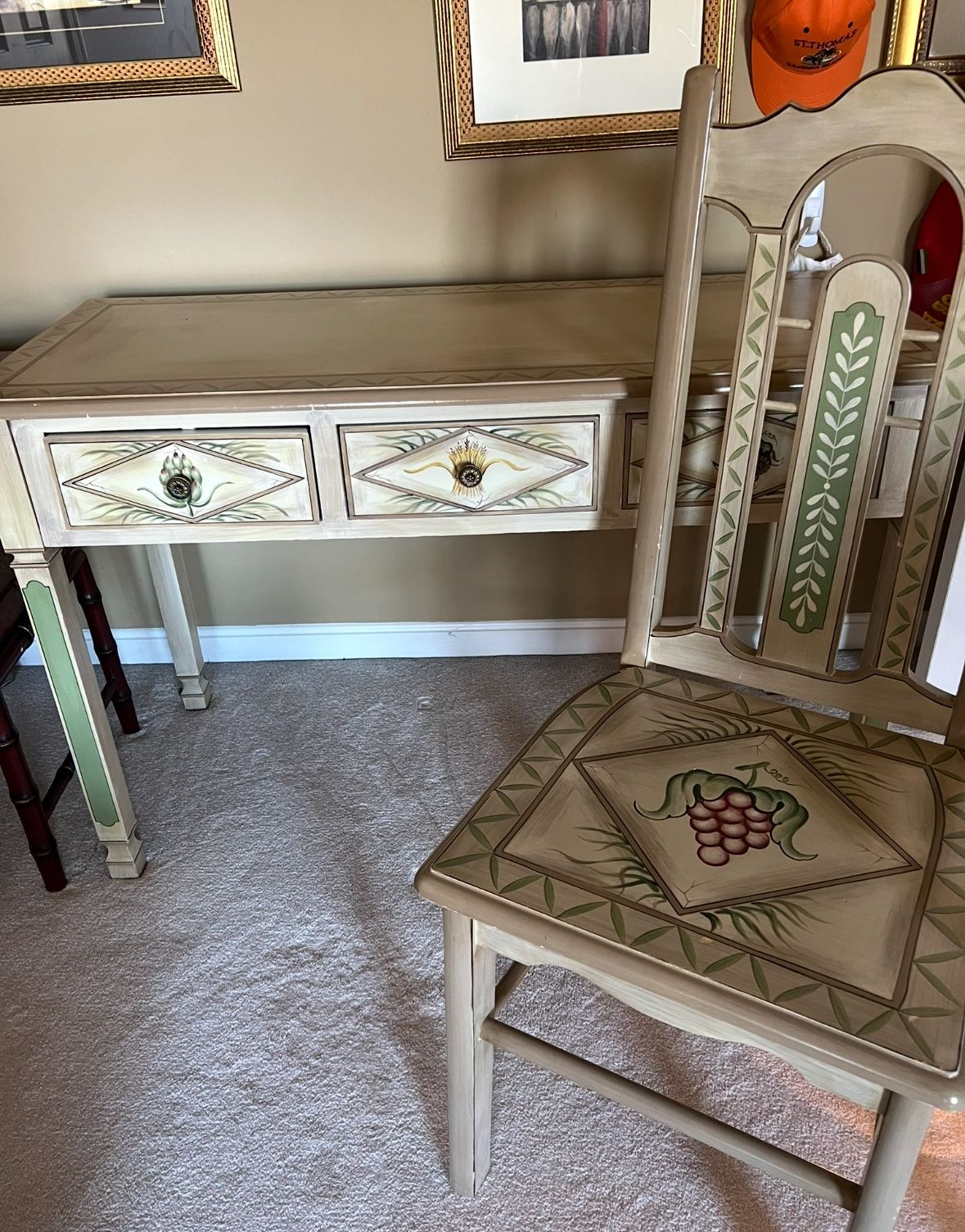 Desk and Chair Set Solid Wood Hand Painted Tuscan-inspired
